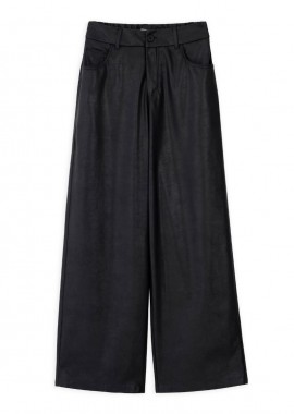 Philosophy - Philosophy Leather Wide Leg Pants TR44545 Μαύρο