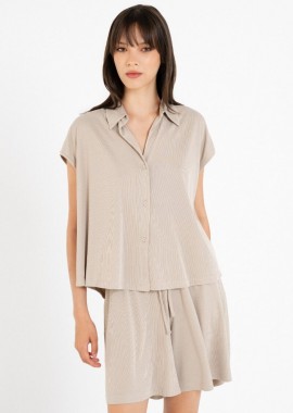 Philosophy Ribbed Cropped Shirt SH77267 Μπέζ