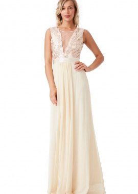 αέρινο φόρεμα delicate deep V tulle paillettes σε champagne