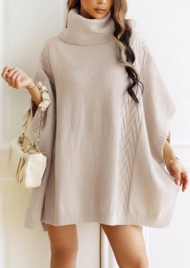 πλεκτό μαλακό poncho Bergain beige