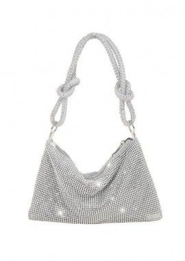 PerfectDress.gr - βραδινό τσαντάκι strass Draped silver