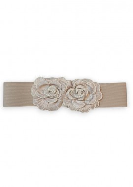 vintage ελαστική ζώνη Double Flower μπεζ