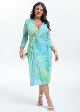 PerfectDress.gr - plus size ελαστικό midi φόρεμα Split aqua