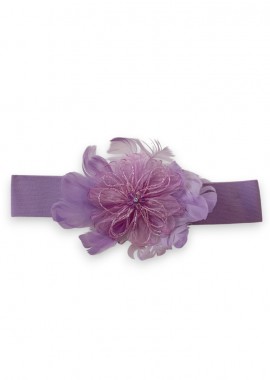 vintage ελαστική ζώνη flower feather λιλά