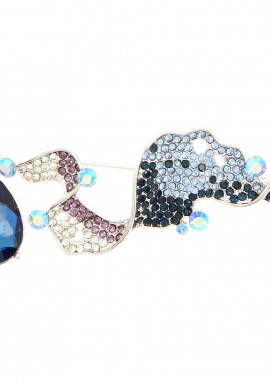 vintage καρφίτσα με πέτρα και strass flowy dog μπλε