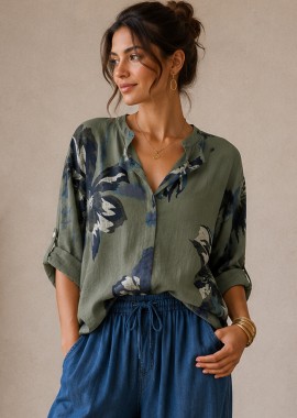 boho chic cosy floral μπλούζα Rio χακί