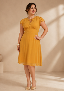 PerfectDress.gr - vintage αέρινο mustard φόρεμα Flatter