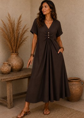 PerfectDress.gr - boho loose maxi φόρεμα Pebbles καφέ