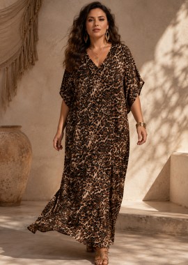 PerfectDress.gr - plus size silk feel φόρεμα Beliz leopard