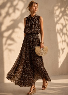 boho chic λεοπάρ πλισέ φόρεμα Savanna