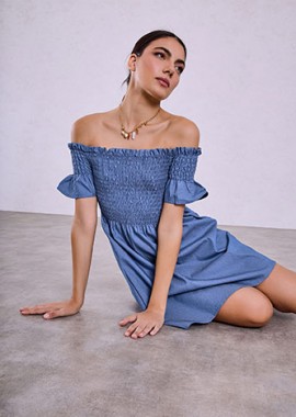 Φόρεμα μίνι denim με σφηκοφωλιά SQ7591.8149+1