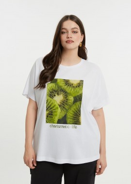 Βαμβακερό t-shirt με καλλιτεχνικό kiwi print