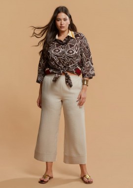 Cropped παντελόνα με lurex υφή