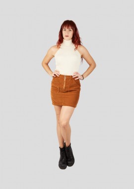 Γυναικεία κοτλέ φούστα με φερμουάρ μπροστά