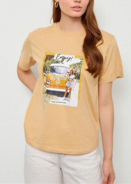 SOU - Γυναικείο t-shirt με σχέδιο Enjoy-μπεζ