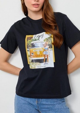 SOU - Γυναικείο t-shirt με σχέδιο Enjoy-μαύρο