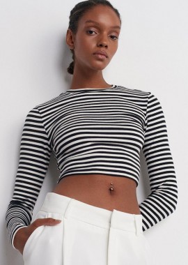 SOU - TAYNA γυναίκεια μακρυμάνικη crop top με ριγες