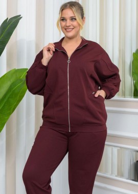 SINDY γυναικεία φούτερ ζακέτα με φερμουάρ μπορντό (BIGSIZE)