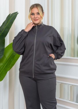 SINDY γυναικεία φούτερ ζακέτα με φερμουάρ γκρι (BIGSIZE)