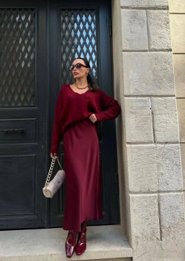 Myla γυναικεία μιντι σατεν φούστα μπορντό