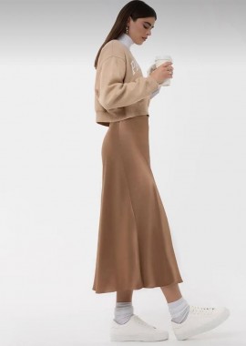 Myla γυναικεία μιντι σατεν φούστα καμελ