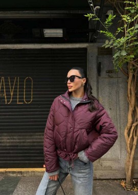 SOU - ANIK γυναικείο κοντό μπουφάν καπιτονέ (Μπορντό)