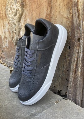 Ανδρικά ανθρακί Sneakers δερματίνη λευκή σόλα CH087A