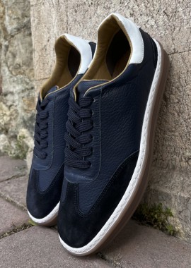Ανδρικά μπλε δερμάτινα Sneakers με suede λεπτομέρεια HG177817