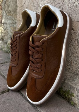 Ανδρικά ταμπά δερμάτινα Sneakers με suede λεπτομέρεια HG177817T