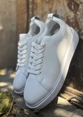 Ανδρικά λευκά δερμάτινα casual Sneakers HG175542W
