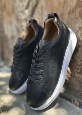 Ανδρικά μαύρα δερμάτινα casual Sneakers HG175542
