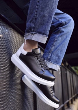 Ανδρικά μαύρα-λευκά δίσολα Sneakers λαστιχένια σόλα CH256M