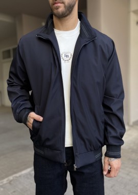 Ανδρικό μπλε μπουφάν με γιακά και λάστιχο Plus Size EP456B