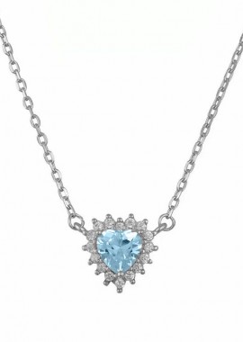 AMOR AMOR - Κολιέ Ροζέτα Από Ασήμι 925 Καρδιά Με Ζιργκόν Aqua SS12250