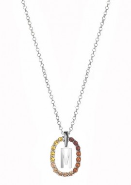 AMOR AMOR - Κολιέ Από Ασήμι 925 Με Μονόγραμμα Και Swarovski Καφέ EX15348