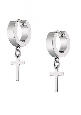 Σκουλαρίκια Κρίκοι 3x10 mm Από Ατσάλι Με Σταυρό AS48680