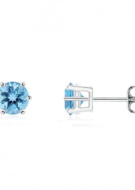 AMOR AMOR - Σκουλαρίκια Από Ασήμι 925 Μονόπετρο 2mm/2,5mm/3mm Με Ζιργκόν Blue Topaz SS48820 2,5mm