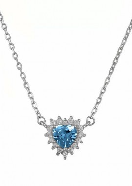 AMOR AMOR - Κολιέ Ροζέτα Από Ασήμι 925 Καρδιά Με Ζιργκόν Blue Topaz SS12242