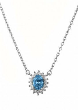Κολιέ Ροζέτα Από Ασήμι 925 Οβάλ Με Ζιργκόν Blue Topaz SS12240