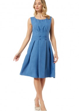 Anna Raxevsky - ΜΠΛΕ INDIGO LINEN-LOOK ΦΟΡΕΜΑ ΜΕ ΚΟΥΦΟΠΙΕΤΕΣ