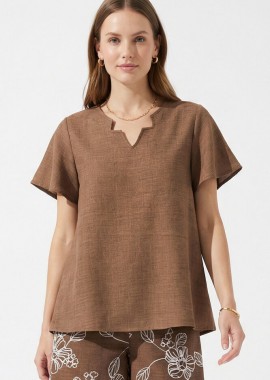 Anna Raxevsky - ΚΑΦΕ V-NECK ΜΠΛΟΥΖΑ LINEN LOOK