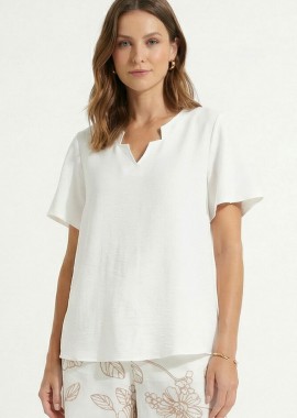 Anna Raxevsky - ΕΚΡΟΥ V-NECK ΜΠΛΟΥΖΑ LINEN LOOK