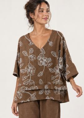 Anna Raxevsky - ΚΑΦΕ ΚΕΝΤΗΤΗ OVERSIZE ΜΠΛΟΥΖΑ LINEN-LOOK