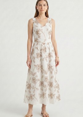 Anna Raxevsky - ΕΚΡΟΥ ΜΑΞΙ ΟΛΟΚΕΝΤΗΤΟ ΦΟΡΕΜΑ LINEN-LOOK