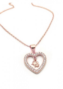 Asimenio - Κολιέ Love σε καρδιά ασημένιο Rose Gold KL127