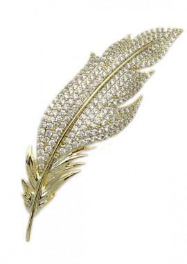 Καρφίτσα φύλλο με strass επίχρυση KF113