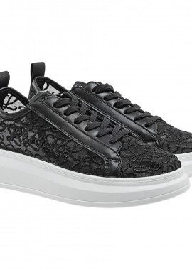 Renato Garini - Renato Garini Γυναικεία Παπούτσια Sneakers 180-19R Μαύρο Δαντέλα Λευκό W119R18025W3
