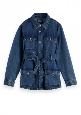 SCOTCH & SODA - ΓΥΝΑΙΚΕΙΟ ΤΖΙΝ ΜΠΟΥΦΑΝ WORKED OUT BELTED DENIM JACKET FRAMEWORK SCOTCH & SODA ΚΑΝΟΝΙΚΗ ΓΡΑΜΜΗ ΜΠΛΕ