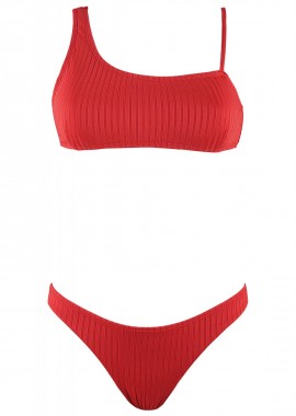 gsecret - Γυναικείο set μαγιό bra one shoulder αποσπώμενη ενίσχυση bikini brazil. Καλύπτει B-C Cup. ΚΟΚΚΙΝΟ