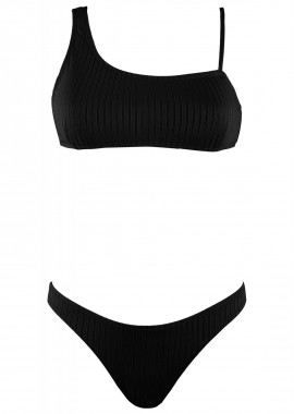 gsecret - Γυναικείο set μαγιό bra one shoulder αποσπώμενη ενίσχυση bikini brazil. Καλύπτει B-C Cup. ΜΑΥΡΟ